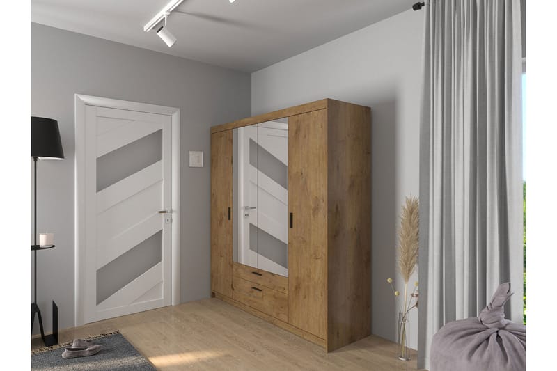 ANSMARK Garderob med Spegel 53x190x176,3  cm Natur - Förvaring - Sko- & klädförvaring - Garderober & garderobssystem
