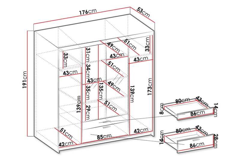ANSMARK Garderob med Spegel 53x190x176,3  cm Vit - Förvaring - Sko- & klädförvaring - Garderober & garderobssystem