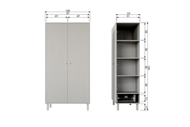 ARGANIL Garderob 53x100 cm Grå - Förvaring - Sko- & klädförvaring - Garderober & garderobssystem