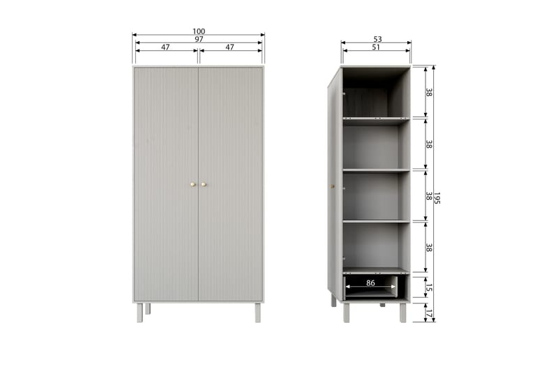 ARGANIL Garderob 53x100 cm Grå - Garderober & garderobssystem