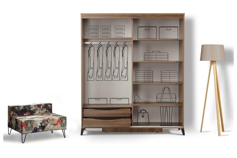 BRADLEY Garderob 180 Valnöt - Valnöt - Förvaring - Sko- & klädförvaring - Garderober & garderobssystem