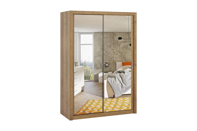 BRASEL Garderob 150 cm med Spegel Gyllen Natur - Garderober & garderobssystem