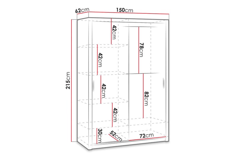 BRASEL Garderob 150 cm med Spegel Vit - Förvaring - Sko- & klädförvaring - Garderober & garderobssystem