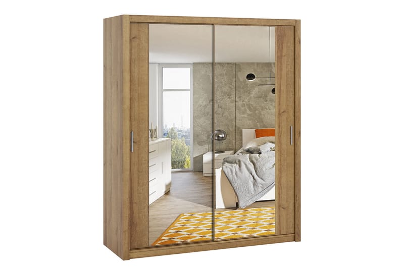 BRASEL Garderob 180 cm med Spegel Gyllen Natur - Garderober & garderobssystem