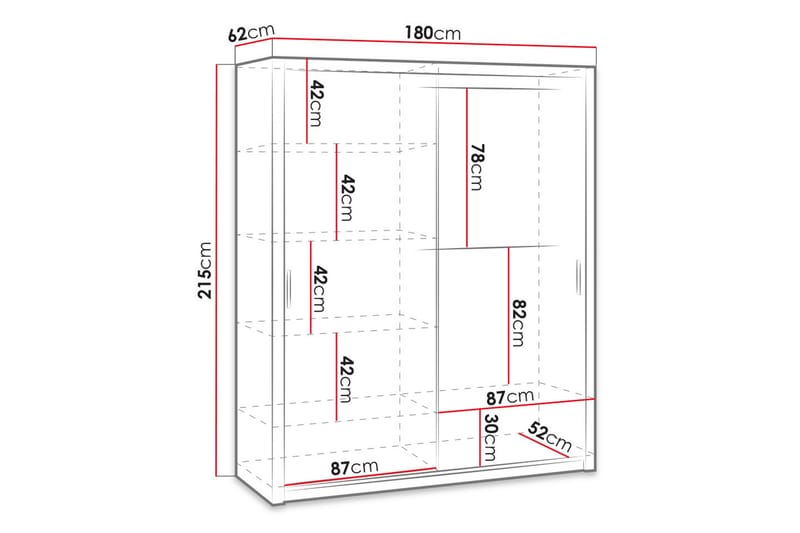 BRASEL Garderob 180 cm med Spegel Vit - Garderober & garderobssystem