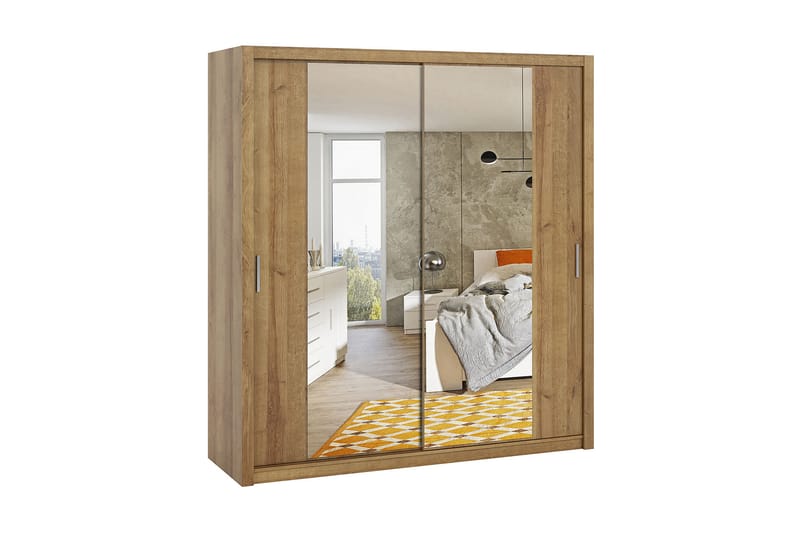 BRASEL Garderob 200 cm med Spegel Gyllen Natur - Garderober & garderobssystem