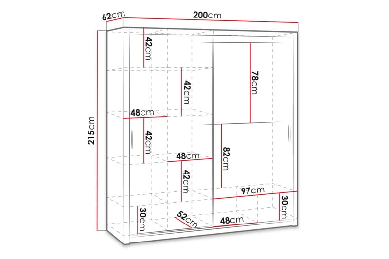 BRASEL Garderob 200 cm Vit - Förvaring - Sko- & klädförvaring - Garderober & garderobssystem