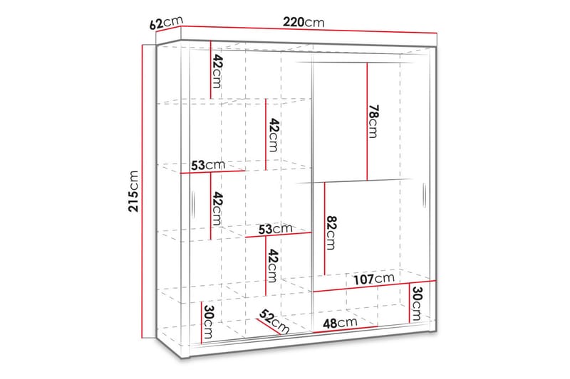 BRASEL Garderob 220 cm med Spegel Natur - Förvaring - Sko- & klädförvaring - Garderober & garderobssystem