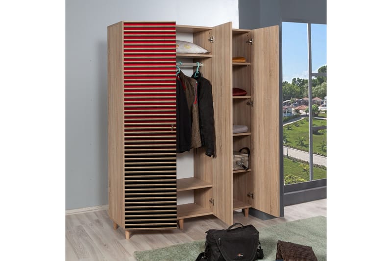 Brokind Garderob 135 cm i Trä - Röd - Förvaring - Sko- & klädförvaring - Garderober & garderobssystem
