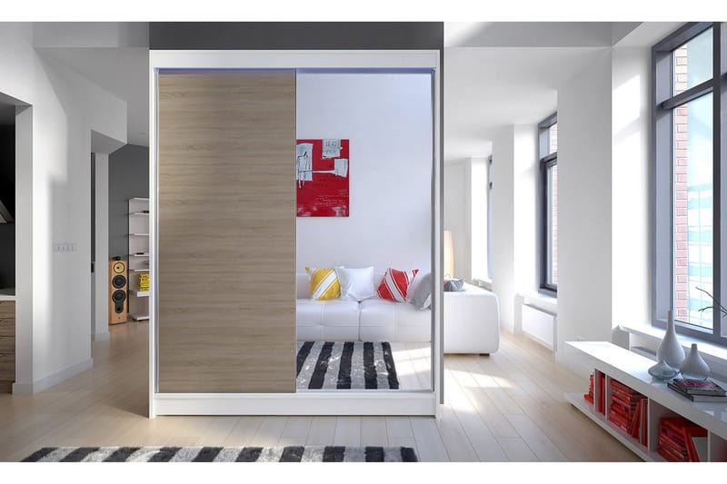 Camino Garderob 150x58x200 cm LED-belysning - Beige/Vit - Förvaring - Sko- & klädförvaring - Garderober & garderobssystem