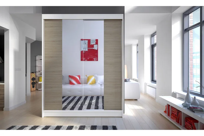 Camino Garderob 150x58x200 cm LED-belysning - Beige/Vit - Förvaring - Sko- & klädförvaring - Garderober & garderobssystem