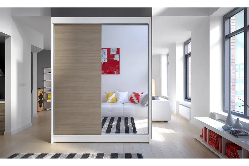 Camino Garderob 150x58x200 cm LED-belysning - Beige/Vit - Förvaring - Sko- & klädförvaring - Garderober & garderobssystem