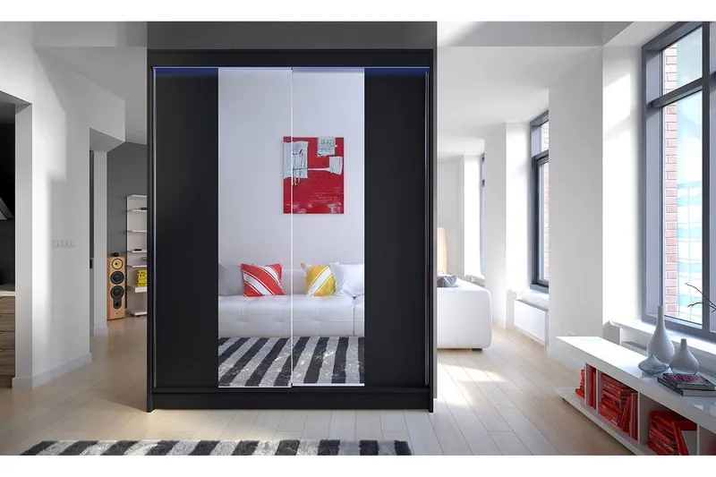 Camino Garderob 150x58x200 cm LED-belysning - Svart - Förvaring - Sko- & klädförvaring - Garderober & garderobssystem