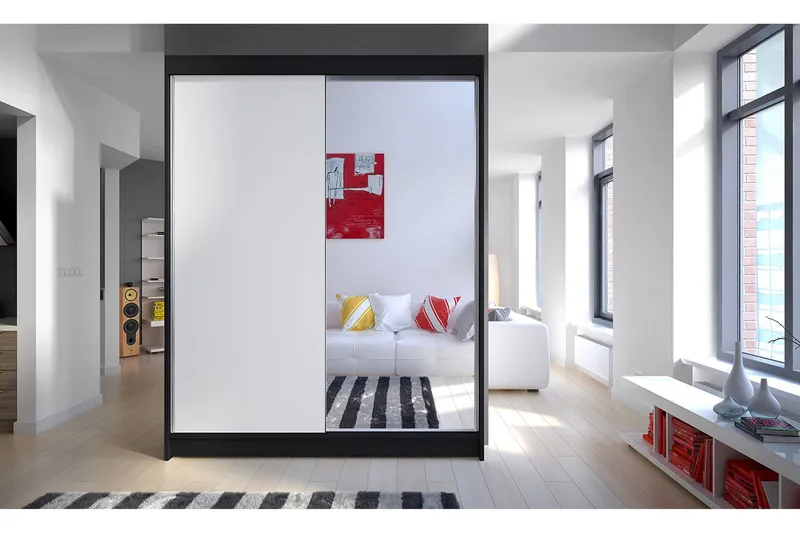Camino Garderob 150x58x200 cm LED-belysning - Svart/Vit - Förvaring - Sko- & klädförvaring - Garderober & garderobssystem