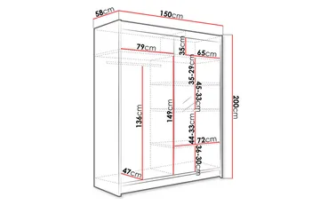Camino Garderob 150x58x200 cm LED-belysning - Vit/Brun - Förvaring - Sko- & klädförvaring - Garderober & garderobssystem