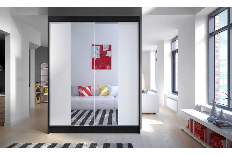 Camino Garderob 150x58x200 cm LED-belysning - Vit/Svart - Förvaring - Sko- & klädförvaring - Garderober & garderobssystem