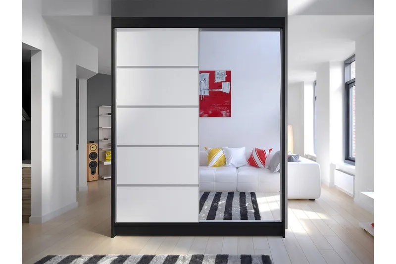 Camino Garderob 58x150 cm LED-belysning - Svartvit - Förvaring - Sko- & klädförvaring - Garderober & garderobssystem