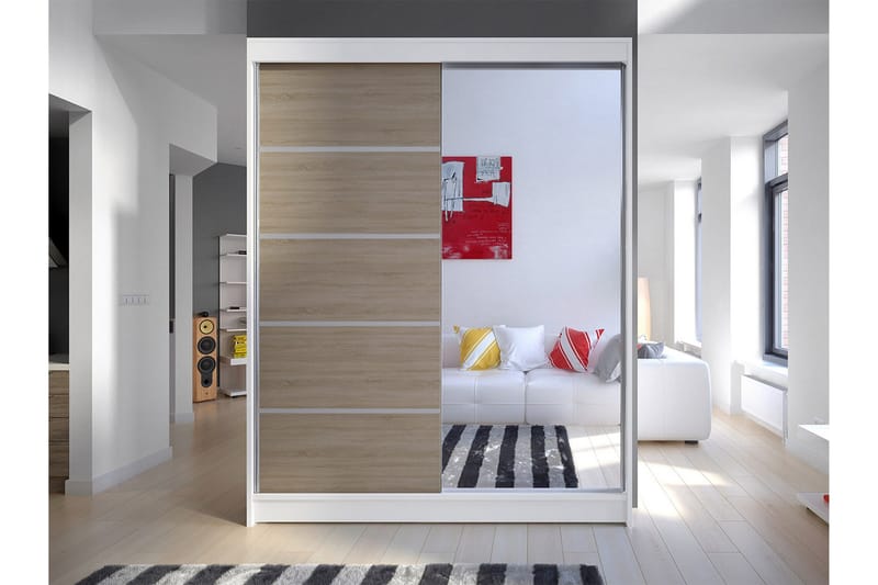 Camino Garderob 58x150 cm LED-belysning - Vit/Ek - Förvaring - Sko- & klädförvaring - Garderober & garderobssystem