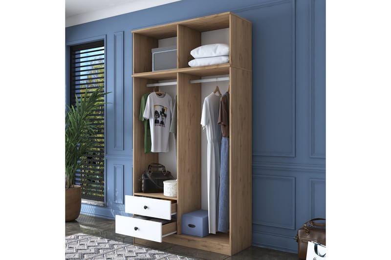 Caturai Garderob 120 cm - Valnöt/Vit - Förvaring - Sko- & klädförvaring - Garderober & garderobssystem