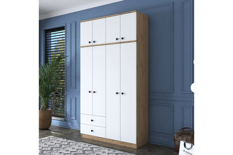 Caturai Garderob 120 cm, Valnöt/Vit