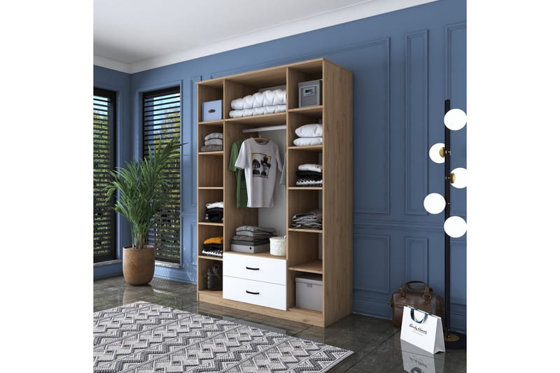 Caturai Garderob med Spegel - Valnöt/Vit - Förvaring - Sko- & klädförvaring - Garderober & garderobssystem