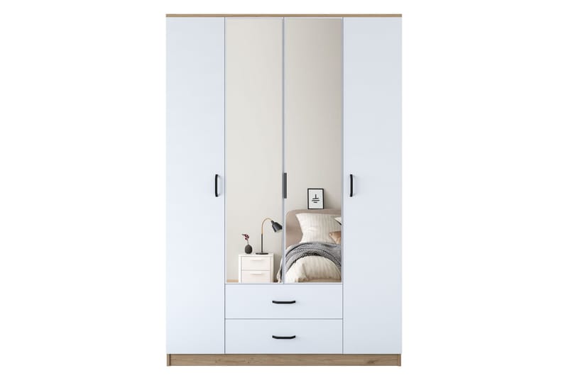 Caturai Garderob med Spegel - Valnöt/Vit - Förvaring - Sko- & klädförvaring - Garderober & garderobssystem