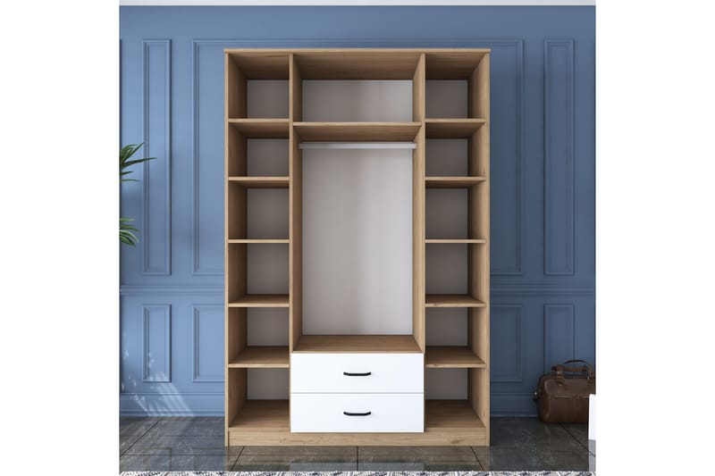 Caturai Garderob med Spegel - Valnöt/Vit - Förvaring - Sko- & klädförvaring - Garderober & garderobssystem