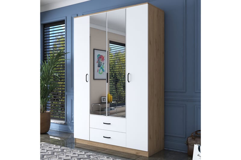 Caturai Garderob med Spegel, Valnöt/Vit