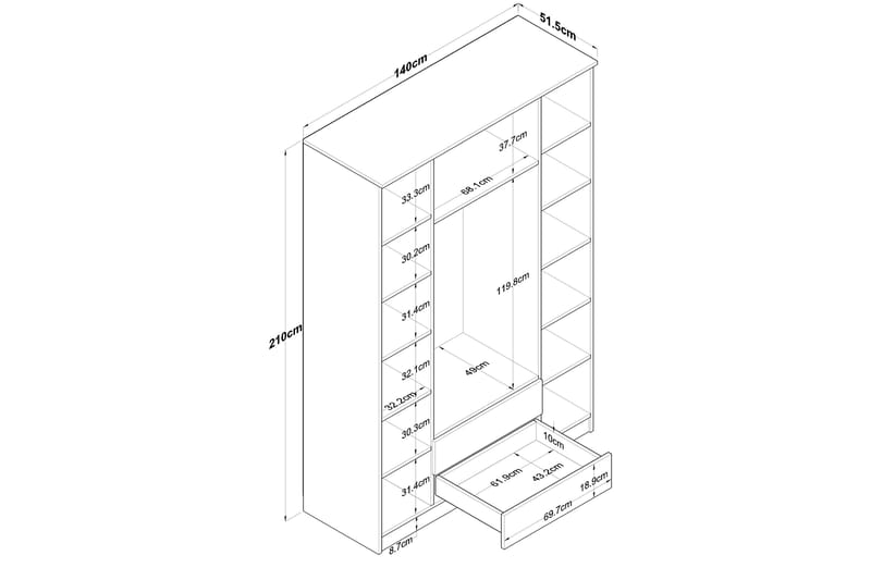 Caturai Garderob med Spegel - Valnöt/Vit - Förvaring - Sko- & klädförvaring - Garderober & garderobssystem