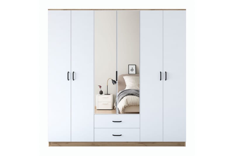 Caturai Garderob med Spegel - Valnöt/Vit - Förvaring - Sko- & klädförvaring - Garderober & garderobssystem