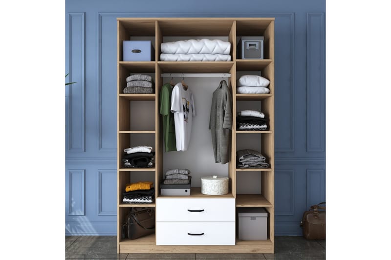 Caturai Garderob med Spegel - Valnöt/Vit - Förvaring - Sko- & klädförvaring - Garderober & garderobssystem