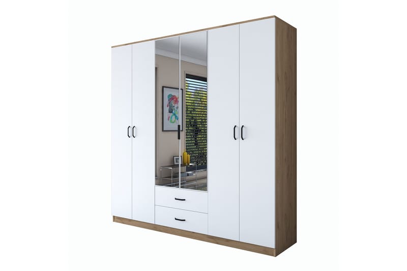 Caturai Garderob med Spegel - Valnöt/Vit - Förvaring - Sko- & klädförvaring - Garderober & garderobssystem