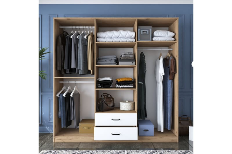 Caturai Garderob med Spegel - Valnöt/Vit - Förvaring - Sko- & klädförvaring - Garderober & garderobssystem