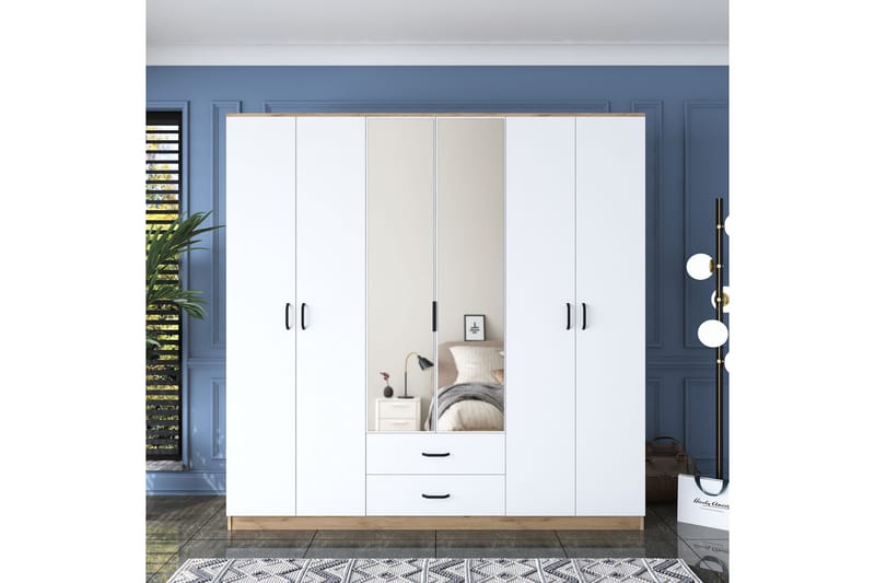 Caturai Garderob med Spegel - Valnöt/Vit - Förvaring - Sko- & klädförvaring - Garderober & garderobssystem