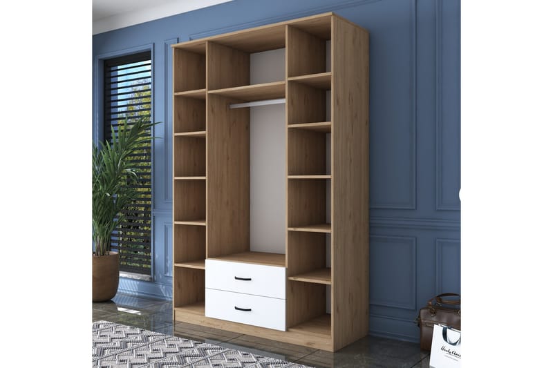 Caturai Garderob med Spegel - Valnöt/Vit - Förvaring - Sko- & klädförvaring - Garderober & garderobssystem