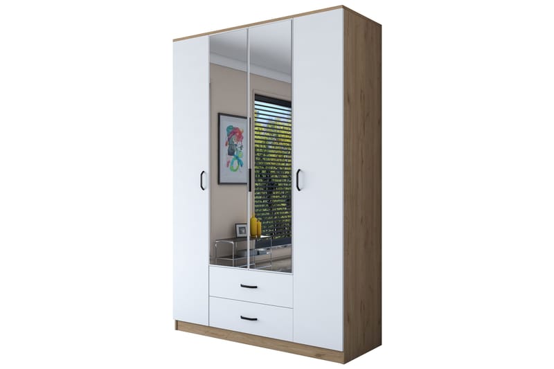 Caturai Garderob med Spegel - Valnöt/Vit - Förvaring - Sko- & klädförvaring - Garderober & garderobssystem