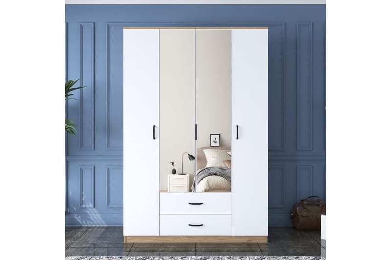 Caturai Garderob med Spegel - Valnöt/Vit - Förvaring - Sko- & klädförvaring - Garderober & garderobssystem