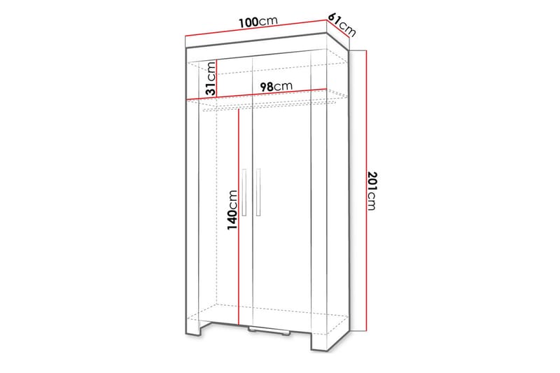 Cezar Garderob 100x60x201 cm Ek - Förvaring - Sko- & klädförvaring - Garderober & garderobssystem