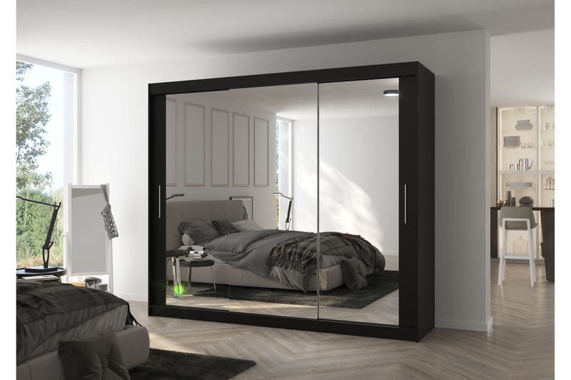 CHESSYN Garderob med Spegel 250x215 cm Svart - Garderober & garderobssystem