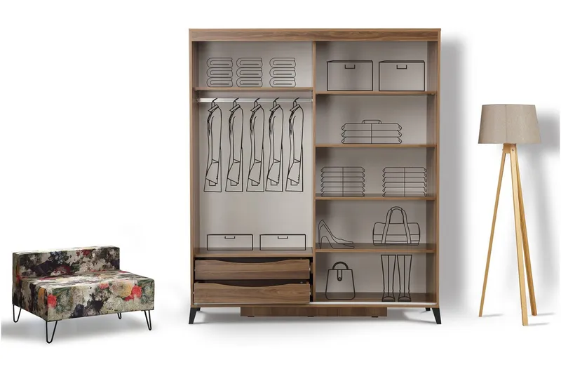 Comfortale Garderob 160 - Valnöt - Förvaring - Sko- & klädförvaring - Garderober & garderobssystem