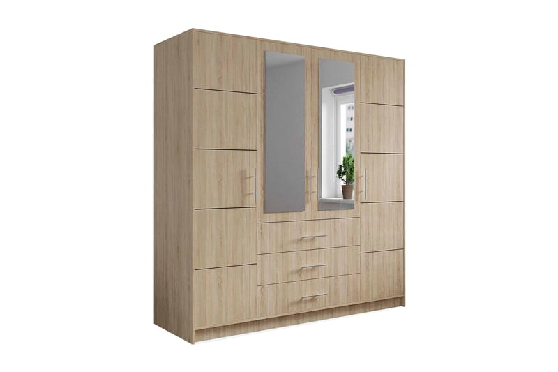 DELFI Garderob 196 4 Dörrar 3 Lådor Ek - Beige/Trä/Natur - Förvaring - Sko- & klädförvaring - Garderober & garderobssystem