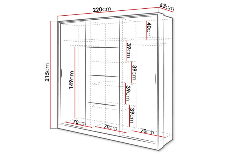 Dentro Garderob 220x63x215 cm - Vit - Förvaring - Sko- & klädförvaring - Garderober & garderobssystem