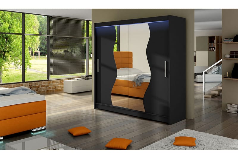 DOUGLAS Garderob 180x57x215 cm - Svart|Spegel|Led-Belysning - Förvaring - Sko- & klädförvaring - Garderober & garderobssystem