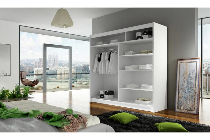 DOUGLAS Garderob 180x57x215 cm - Svart|Spegel|Led-Belysning - Förvaring - Sko- & klädförvaring - Garderober & garderobssystem