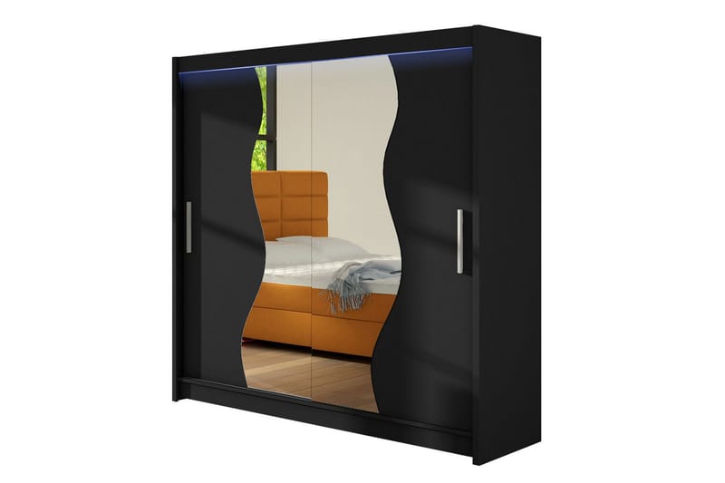 Douglas Garderob 180x57x215 cm, Svart|Spegel|Led-Belysning