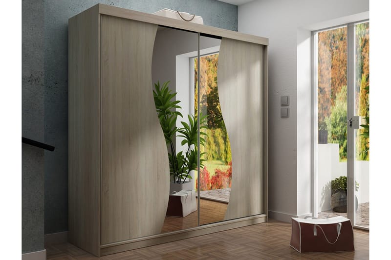 Dunkra Garderob med Spegel LED-belysning Blå 200 cm Båge - Sonomaek - Förvaring - Sko- & klädförvaring - Garderober & garderobssystem