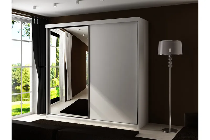 Dunkra Garderob med Spegel LED-belysning Blå 200 cm - Vit - Förvaring - Sko- & klädförvaring - Garderober & garderobssystem