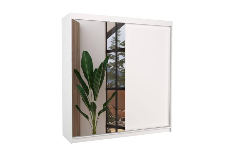 EDELLE Garderob med Spegel 200x215 cm Vit - Garderober & garderobssystem