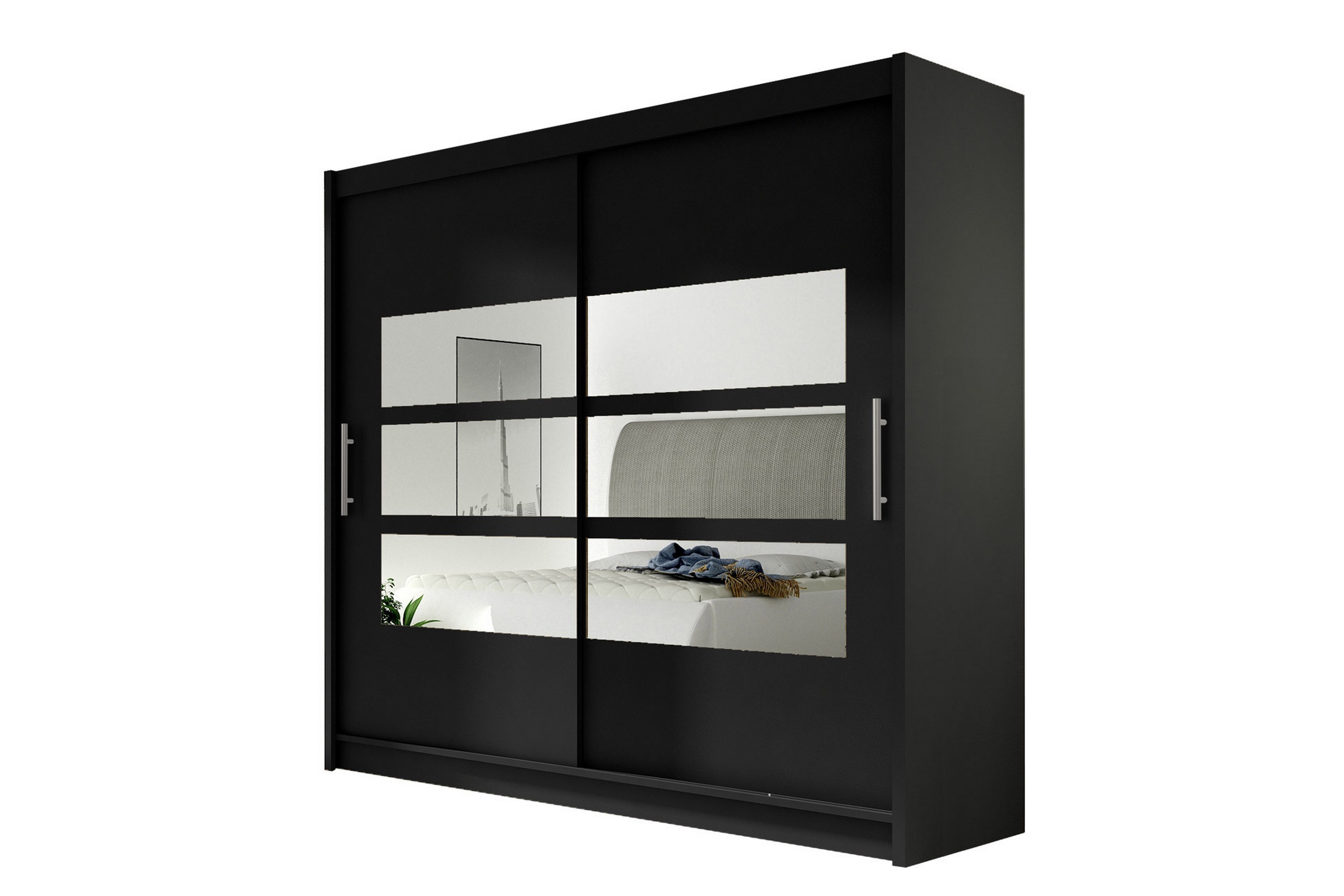 emilio garderob skjutdörrar delad spegel svart - vit