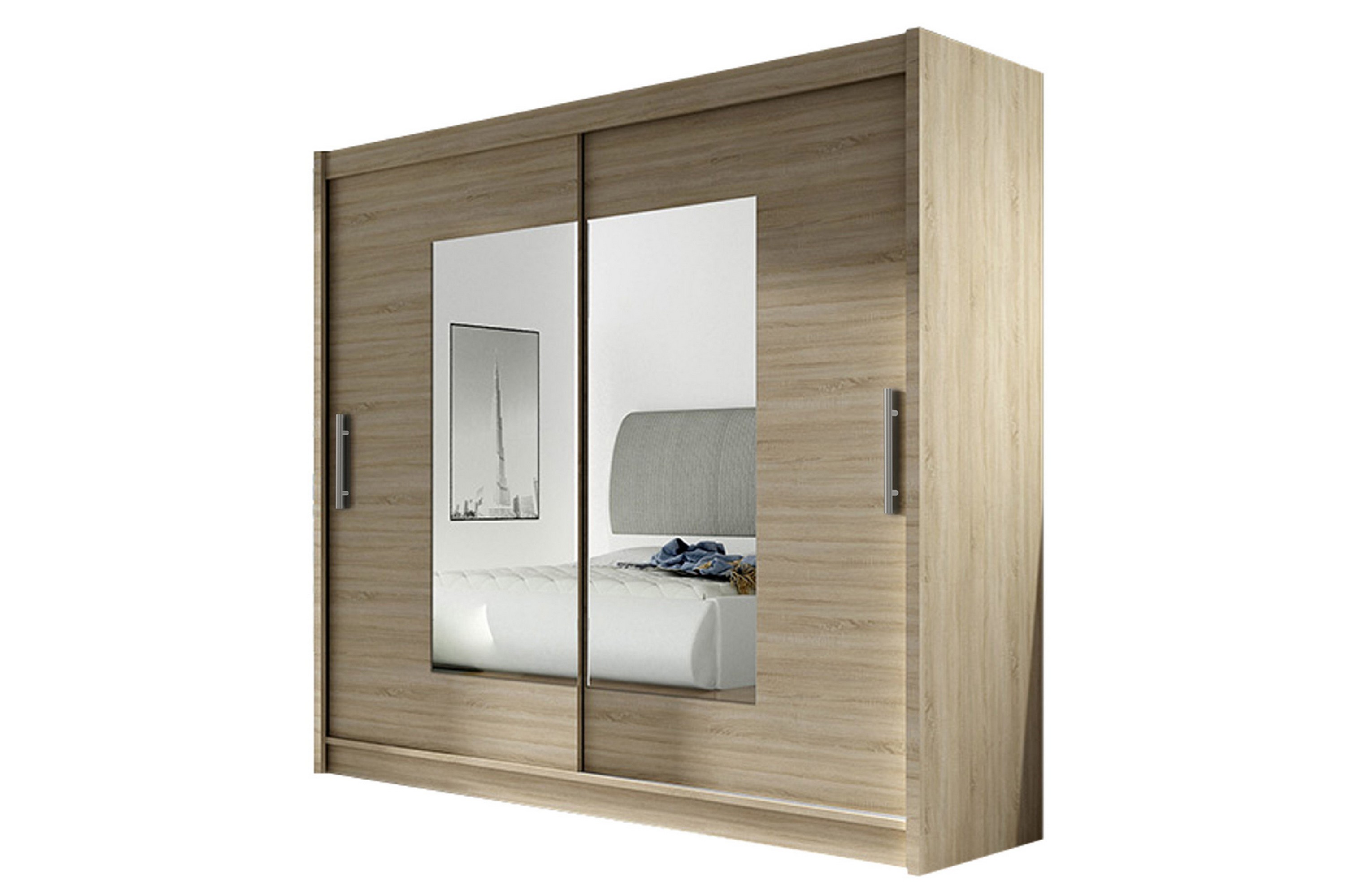 emilio garderob skjutdörrar smal fyrkantig spegel ek - beige/trä/natur